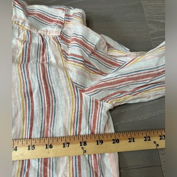 Denim and Co Naturals Button Up Top Sz S‎ Striped Coastal Grandma Beachy Linen White - Image 10