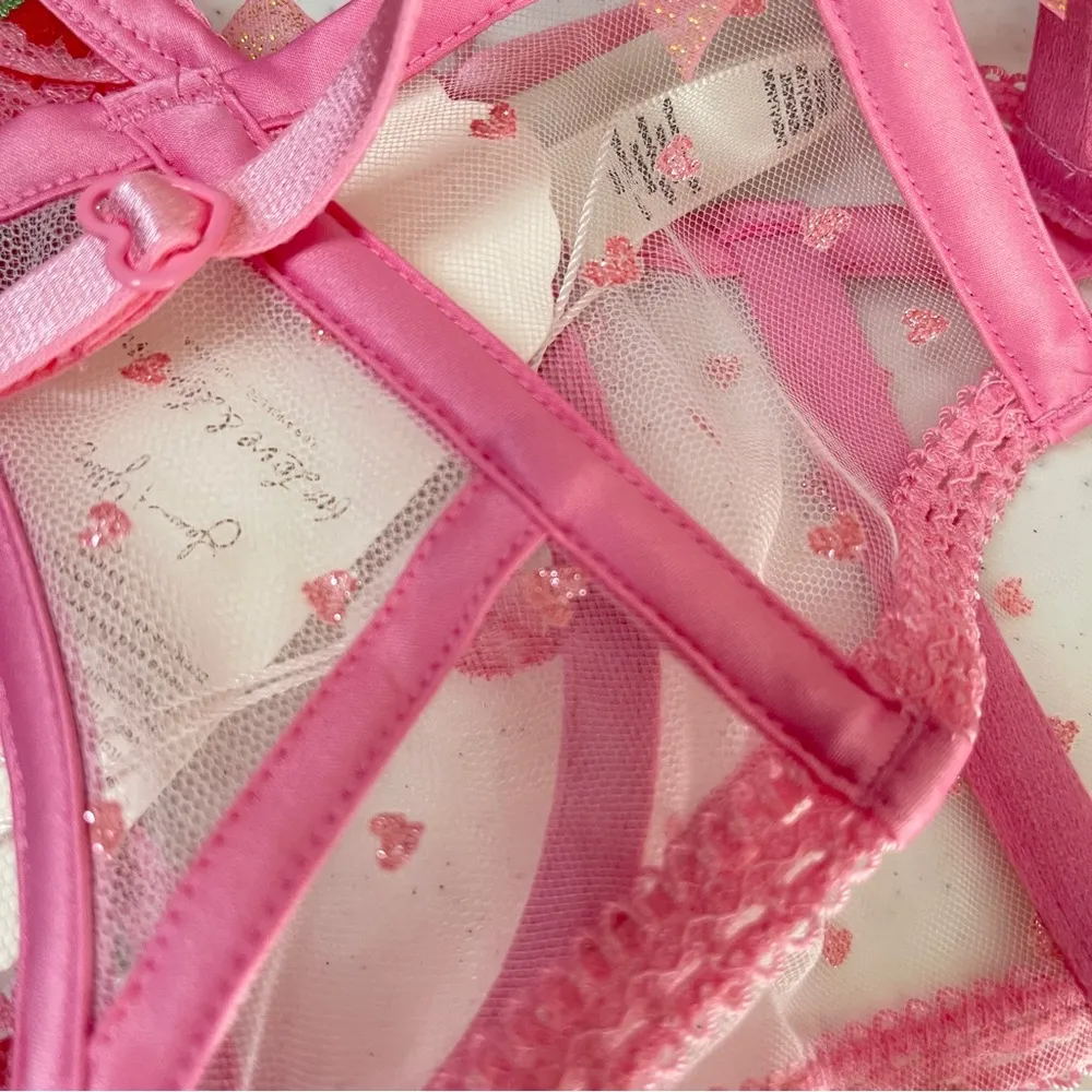 NWT FOR LOVE & LEMONS Dolly Heart Bra in Pink (Whimsical Garden), 32C - Image 8