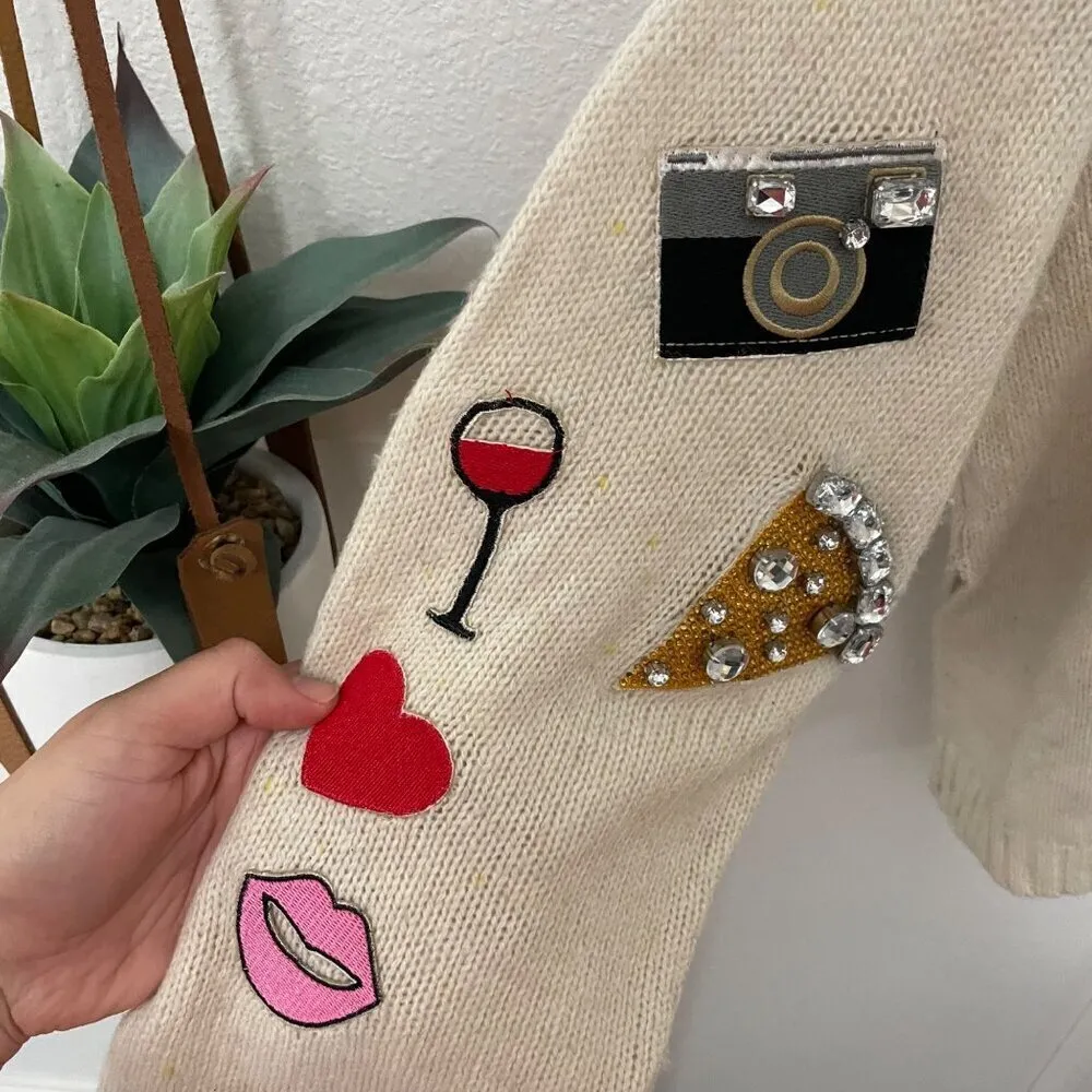 Wildfox Emoji Knit Jeweled Ivory Sweater Size XS - Image 6