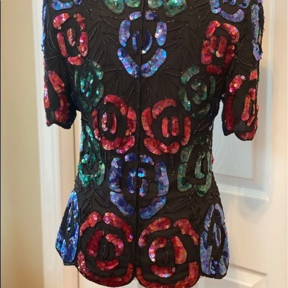 Vintage Stenay Multicolor Sequin Beaded Party Blouse, Evening Wear, 1980 - Image 6