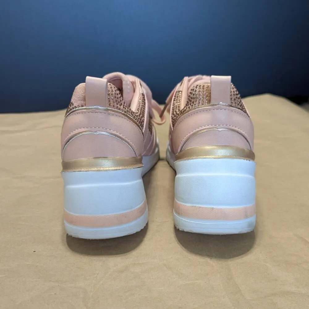 Ecko Unlimited Red Georgina Pink Studded Rhinestone Embellished Sneakers Womens Size 6 - Image 4