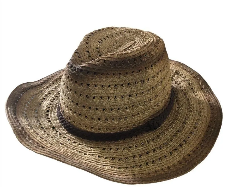 Straw Summer Gardening Boat Hat Braided Trim Brown/Tan Beach Boho Chic Straw - Image 7