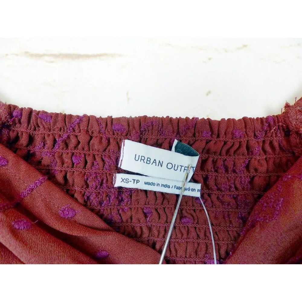 Urban Outfitters Twist Front Crop Top Women XS Terra Cotta Embroidered Vneck $64 - Image 4