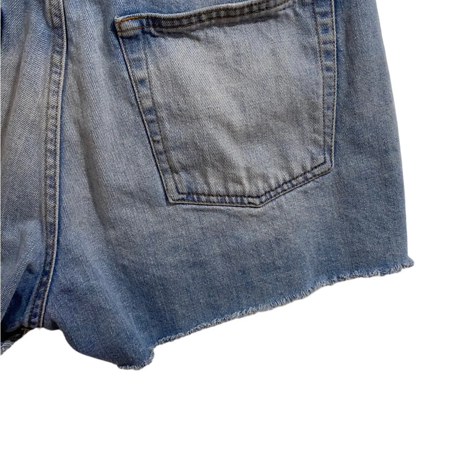 Topshop Moto Blue Raw Hem High Rise Denim Jean Shorts Sz 12 - Image 8