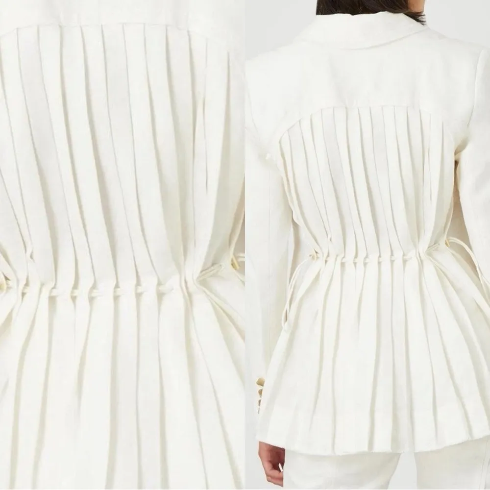 AJE United White Linen Gold Accents Linen Blazer Sz 8 - Image 3