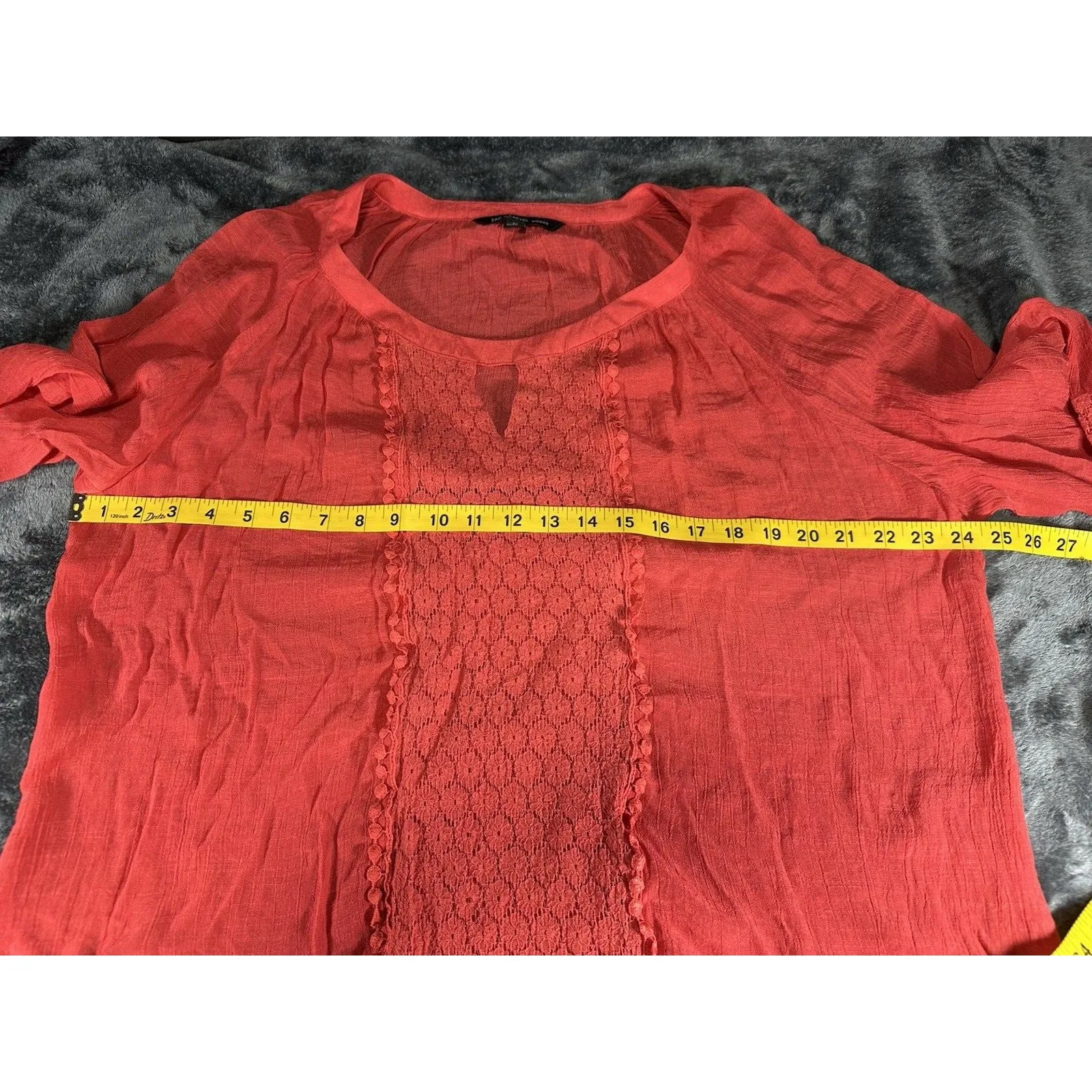 Zac & Rachel Women's Coral Orange Tunic Top Plus Size 1X Roll Tab Sleeve V - Image 4