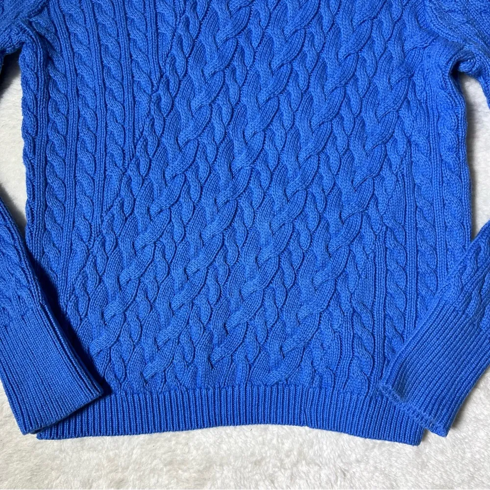 J Crew Blue Diagonal Cable Knit Cotton Sweater - Image 4