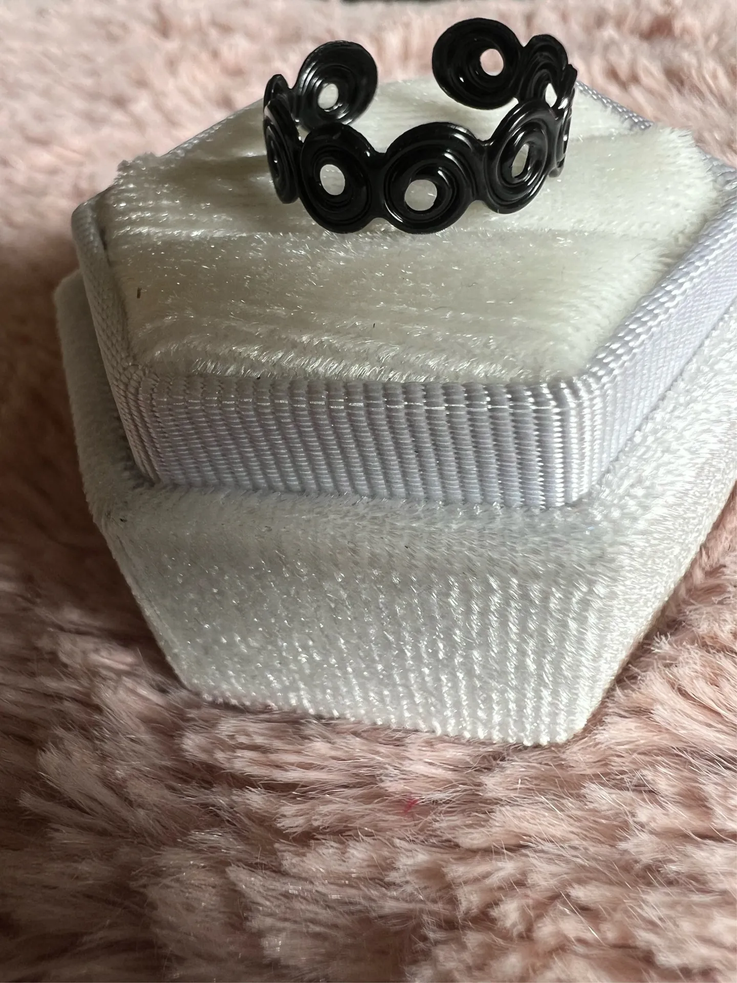 Stainless Steel Black Shiny Finish Adjustable Ring Size 7 - Image 3