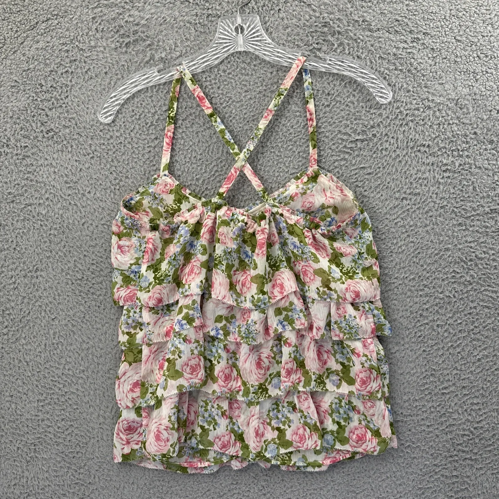 Y2K Abercrombie & Fitch Tiered Floral Cami Babydoll Top Cottagecore Women's XS - Image 3