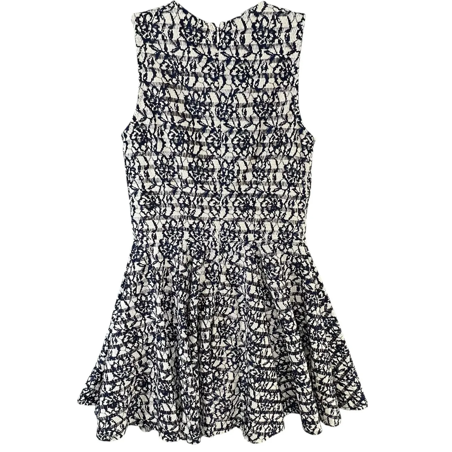 Maison Jules Dress S Beige Blue Floral Lace Overlay Sleeveless Fit Flare Party - Image 8