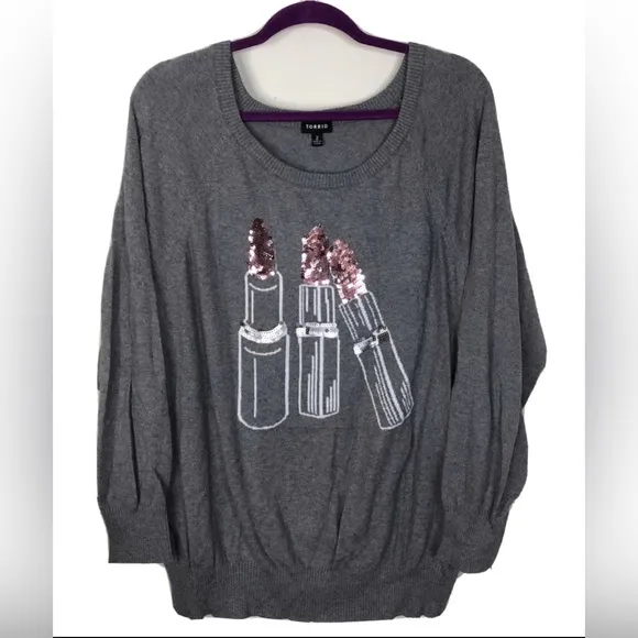 Torrid Grey Sequin Lipstick Raglan Sweater 2X - Image 28