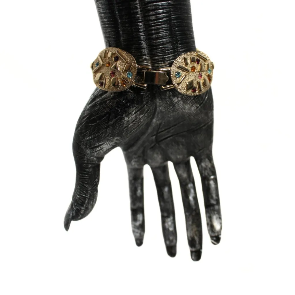 Vintage 1960s Sarah Cov Necklace and Bracelet Set Mod Gold Tone with Rhinestones - Image 7