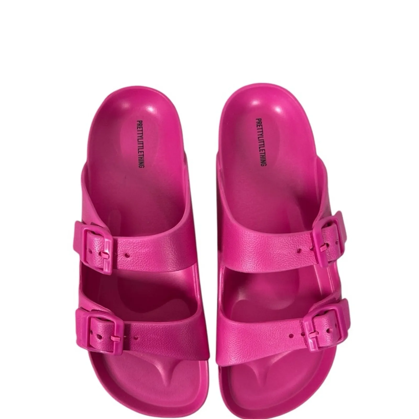 PrettyLittleThing Pink Rubber Buckle Footbed Slides NWT Size US 8 Wide Fit - Image 3