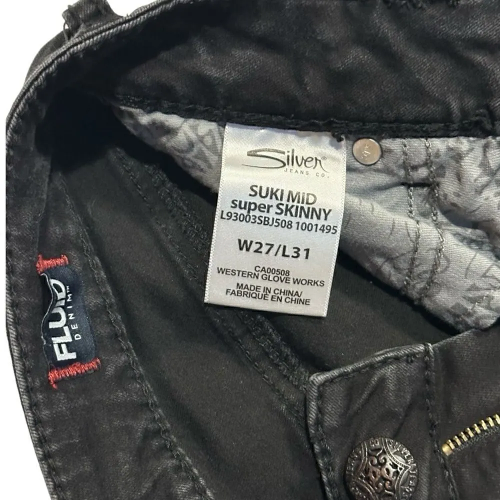 Silver Jeans  Suki  Skinny Fluid Denim Black Size 27 - Image 7
