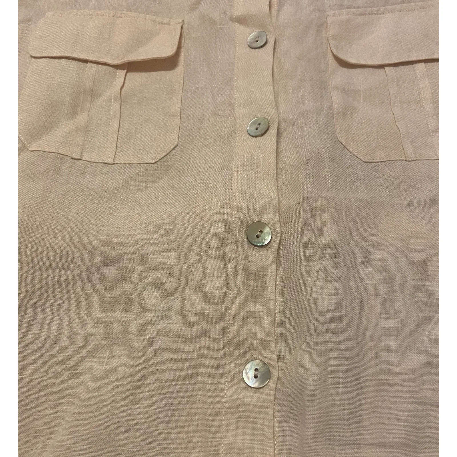 Soft Surroundings XL Peachy Pink 100% Linen Shirt Top Tunic Tie Back Pockets - Image 5