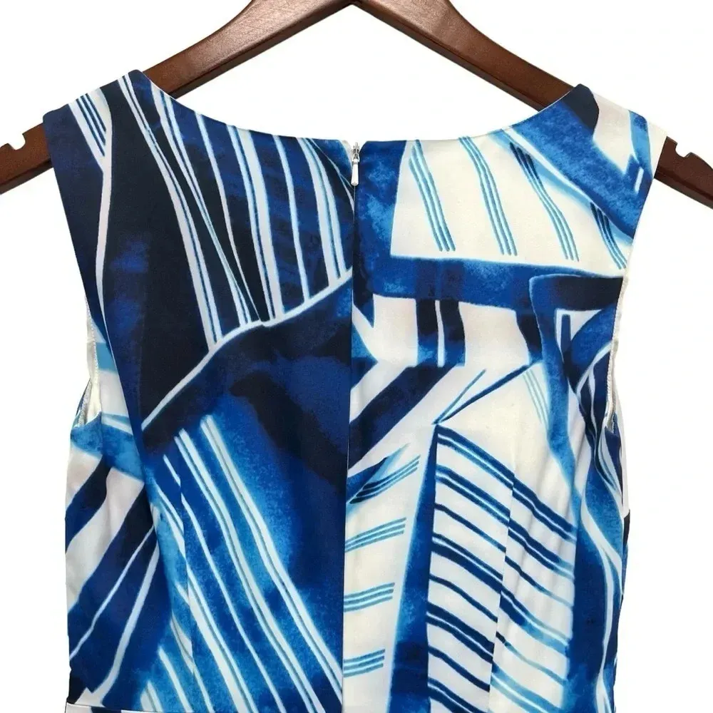 Karen Millen Blue White Geometric Print Sleeveless Sheath Dress Women’s Size 4 - Image 5
