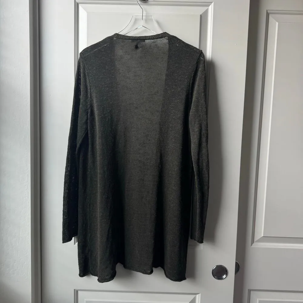 Eileen Fisher Olive Knit Cardigan Organic Linen Cotton Blend Medium - Image 3