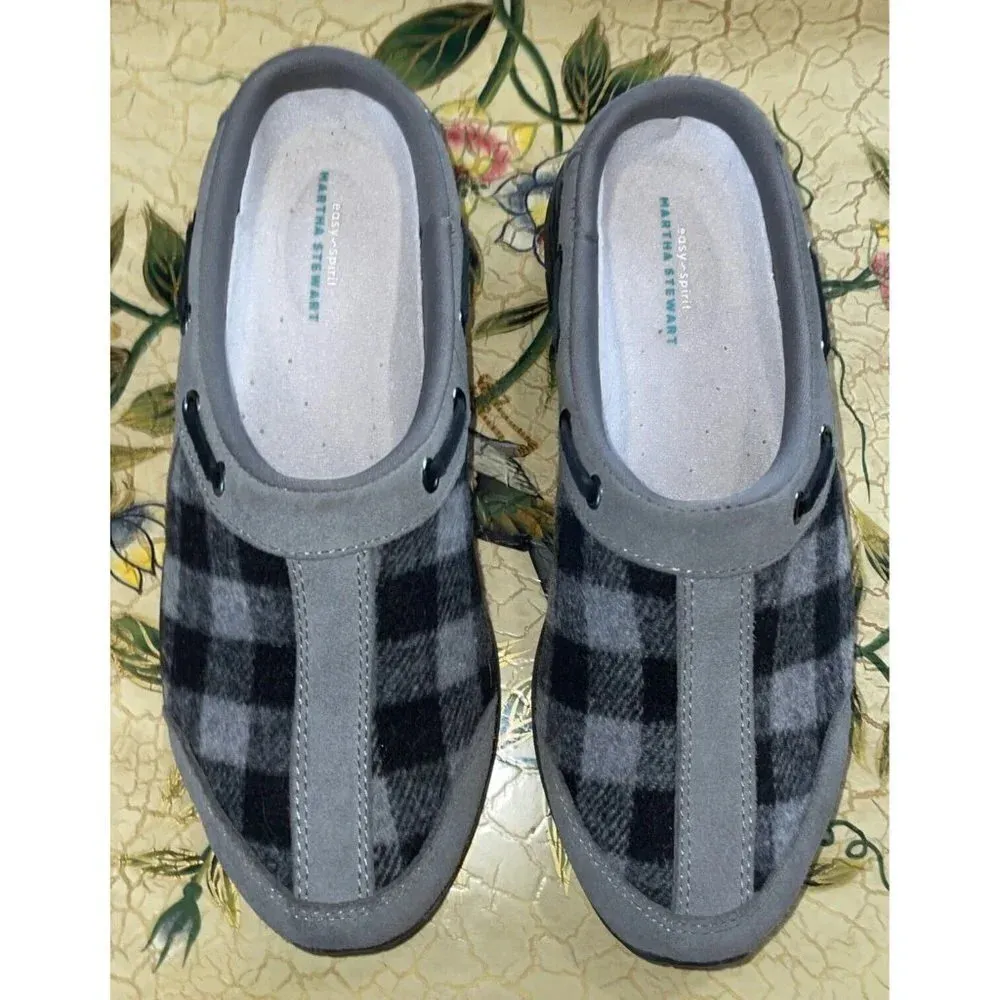 Easy Spirit‎ 6M Martha Stewart Travelport 107 Slip Ons Mules Clogs Black Plaid - Image 3
