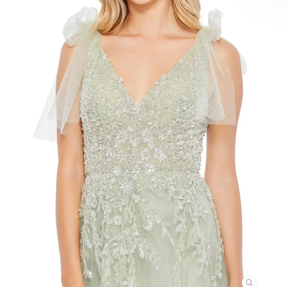Mac Duggal 20313 Womens Embellished Mesh Gown Dress Sage - Image 3