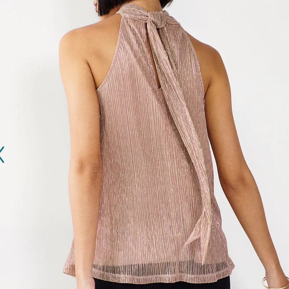 New Women’s Nine West High Halter Turtle Neck Metallic Tank Shirt - Image 3