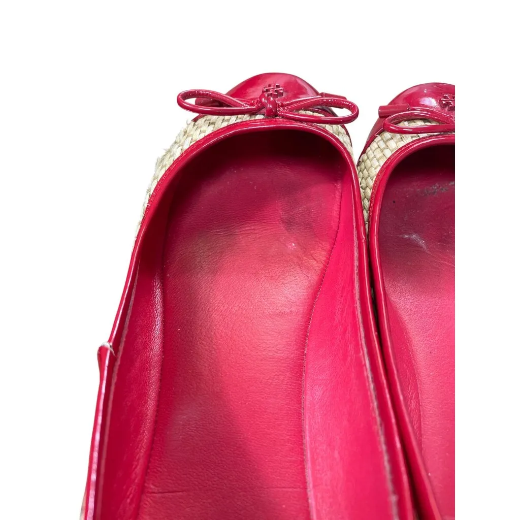 Tory Burch Red & Beige Straw Flats Loafers Womens Size 7.5M SKU 8846 - Image 14