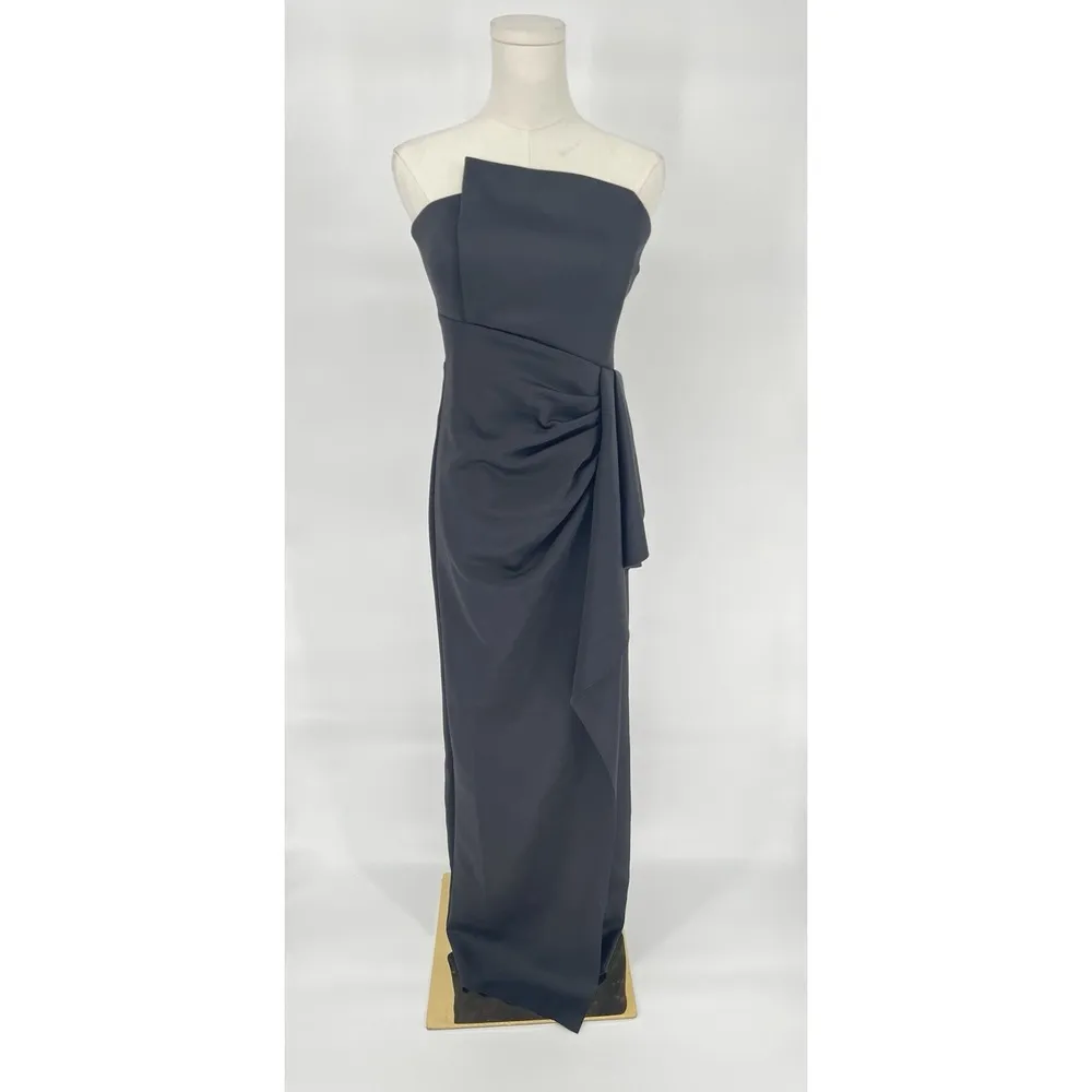 Xscape Women's Sz 8 Long Scuba Strapless Asymmetric Black Gown Dress Formal5723X - Image 5
