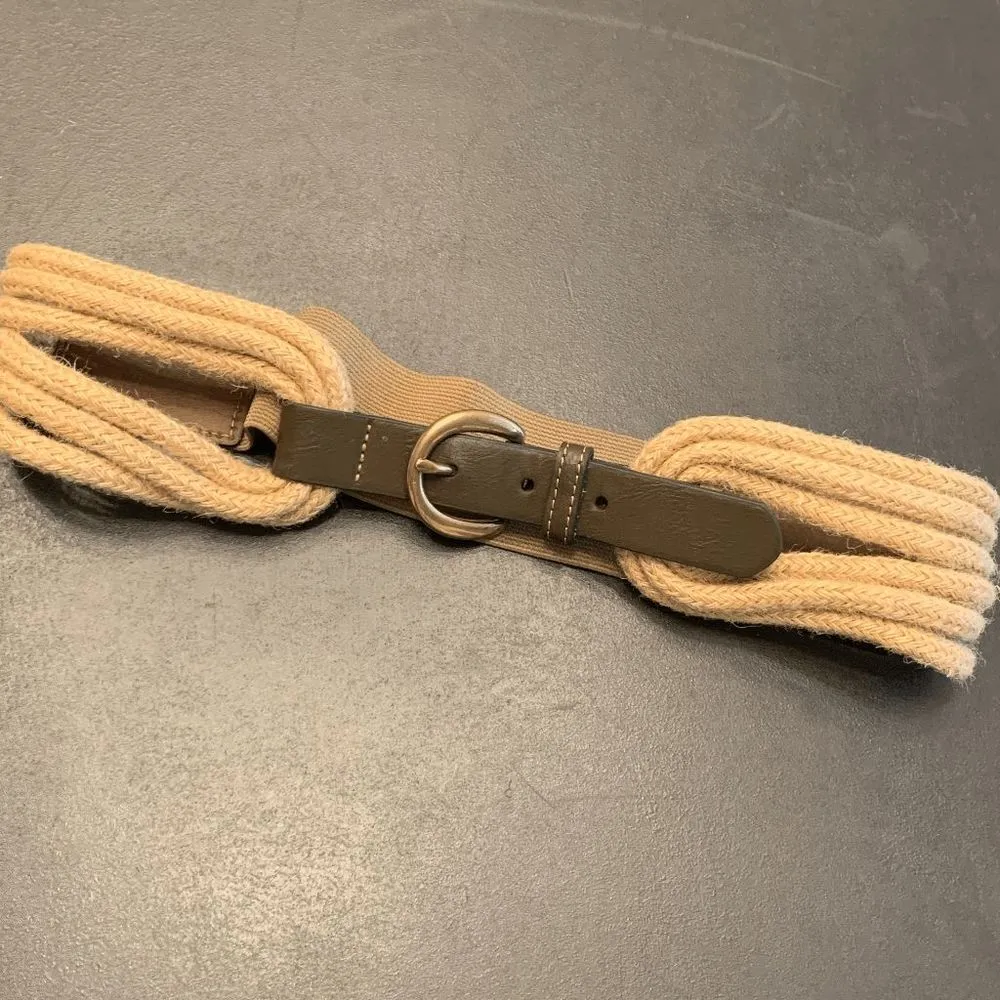 Women's Brown Leather Retro Woven Cord Stretch Unique Corded Buckle Front Belt Size 28 - Image 4