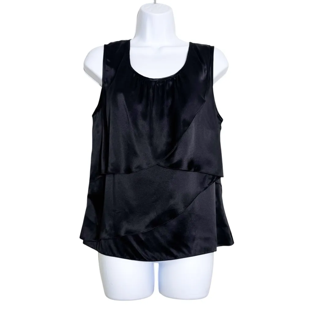 Talbots NWT Pure Silk Shell Top Size 12‎ Petite Black Layered Ruffle - Image 2