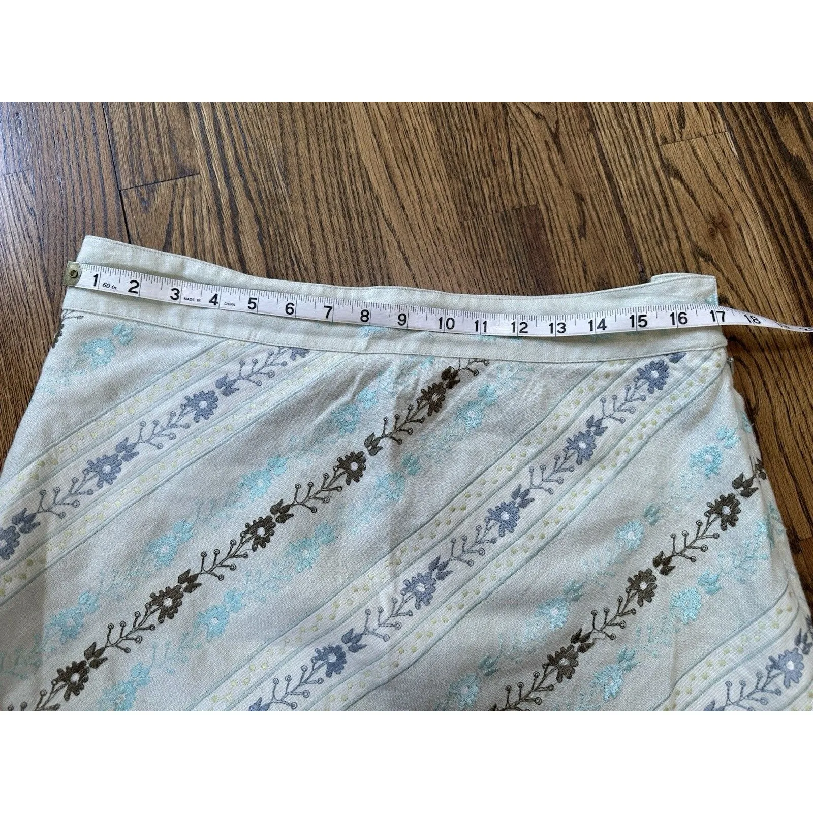 Sigrid Olsen 100% Linen Beige Embroidered Skirt Women’s 12 Lined Boho Fairy EUC - Image 6