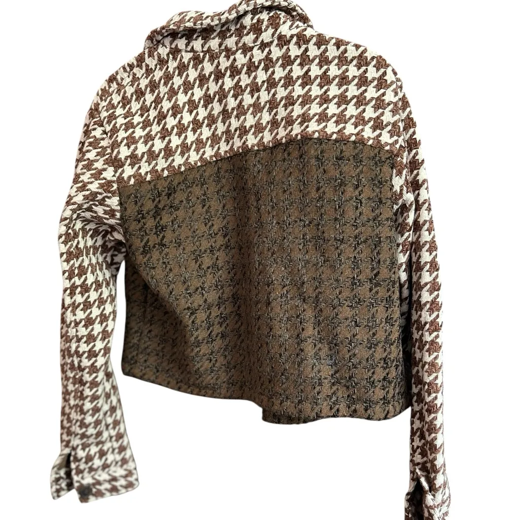 Stoosh Women's Houndstooth Cropped Jacket‎ Brown Size L Casual - Image 11