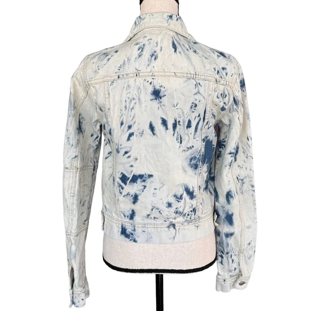 Free People Small Rumors Jean Jacket Button-Up Jones Tie-Dye Long Sleeve Pockets - Image 5