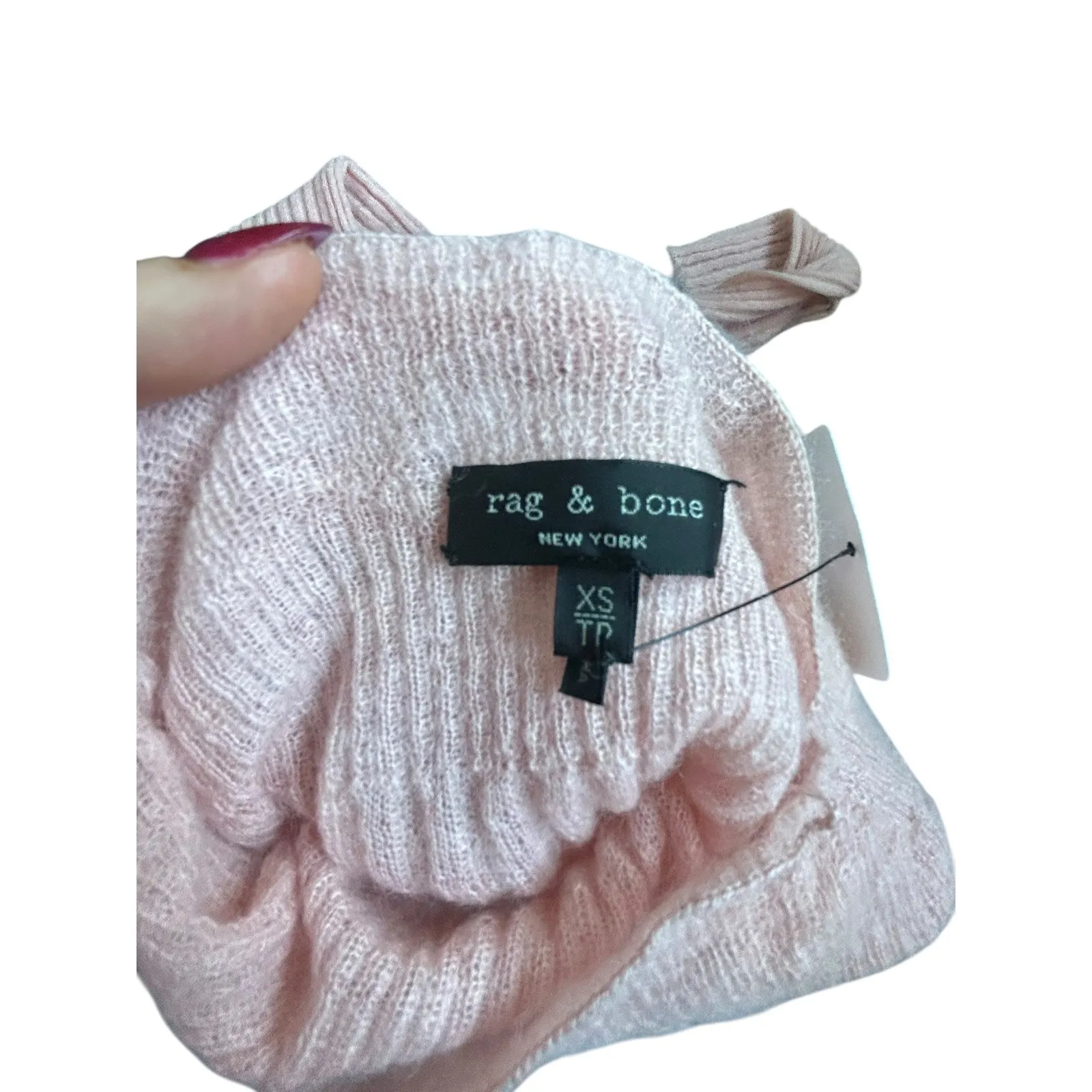 Rag & Bone Donna Turtleneck Ribbed Mock Neck Sweater Peach Beige Long Sleeve XS - Image 13