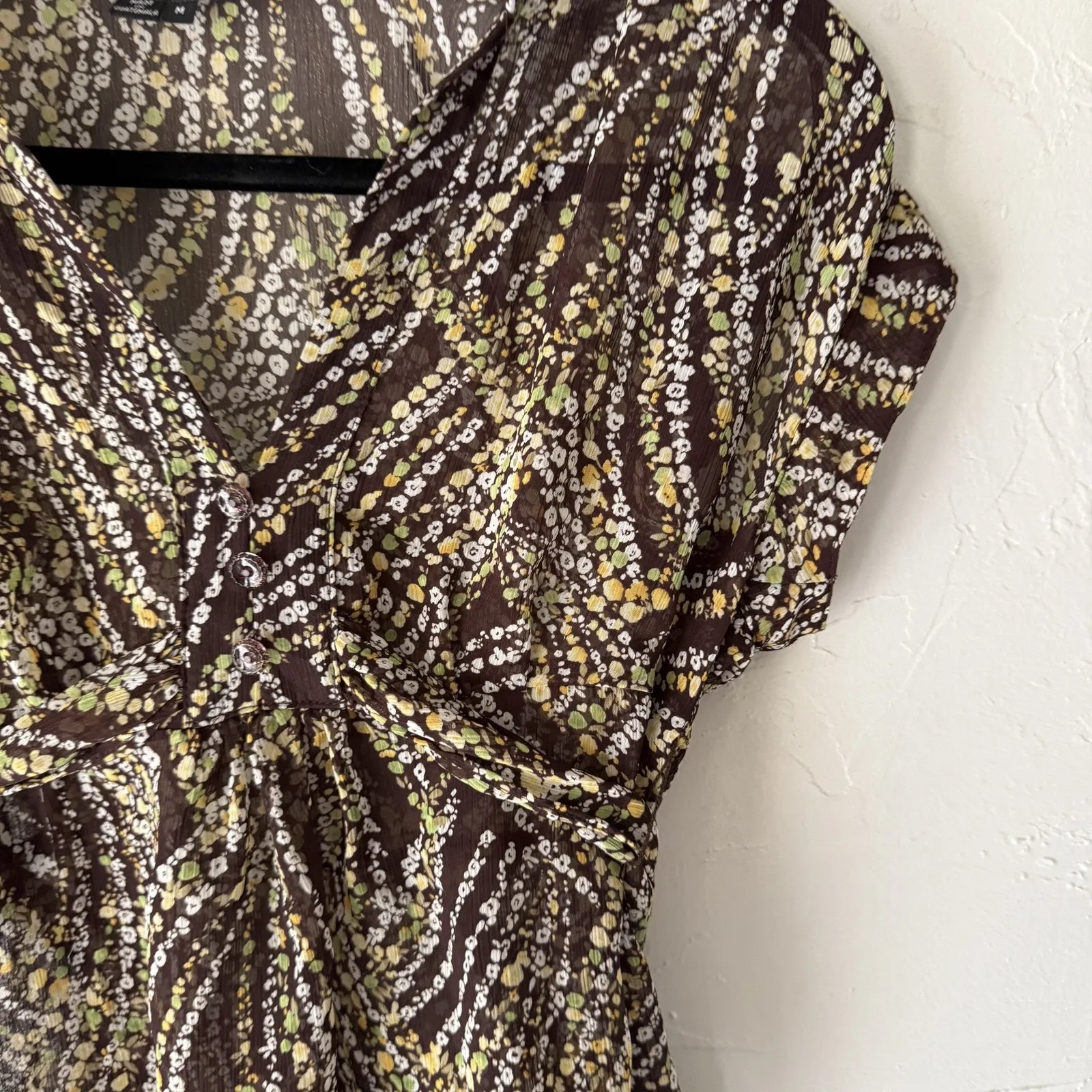 My Michelle‎ Blouse Y2k Medium Sheer Floral Tie Waist Babydoll Going Out Top - Image 2