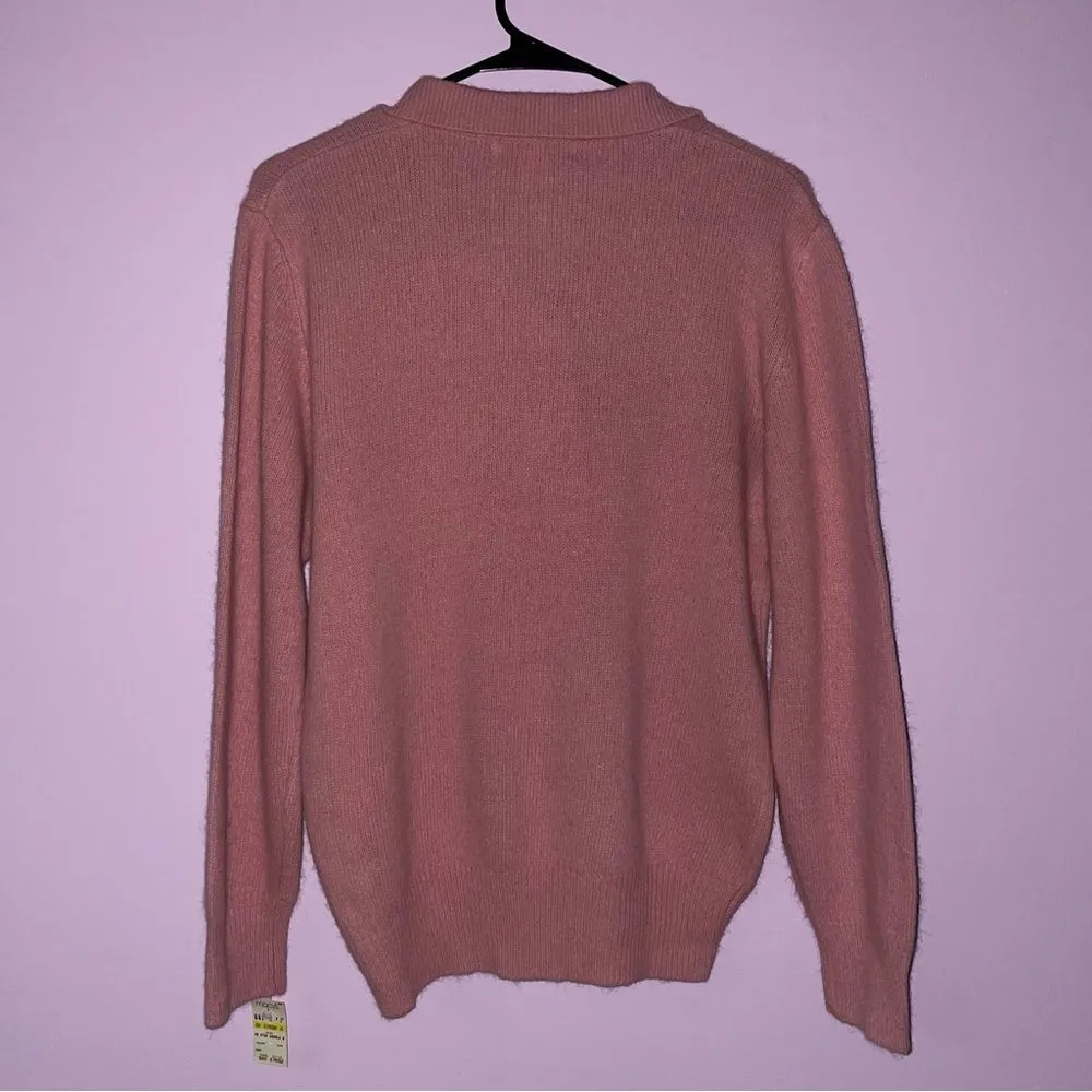 NEW Jennifer Moore M Sweater Angora Wool Pink Button Collar - Image 6