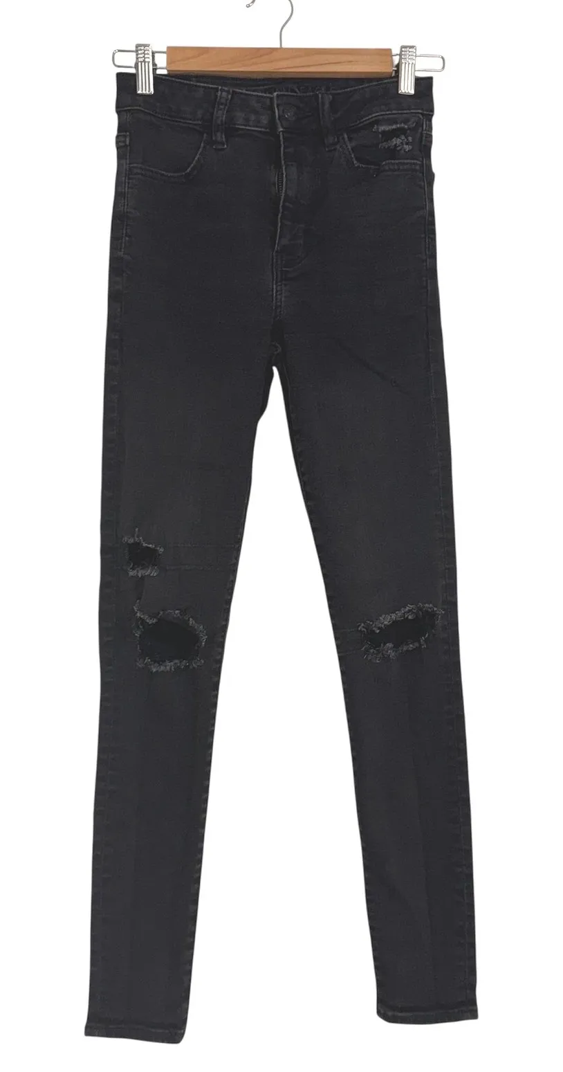 American Eagle Black Wash High Waisted Ripped Distressed Skinny Jeans Size 2 - Image 1