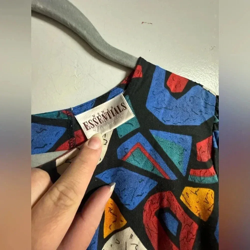 Essentials women’s shirt Vintage‎ 90s abstract blouse fits like XXL size 22W Blue - Image 4