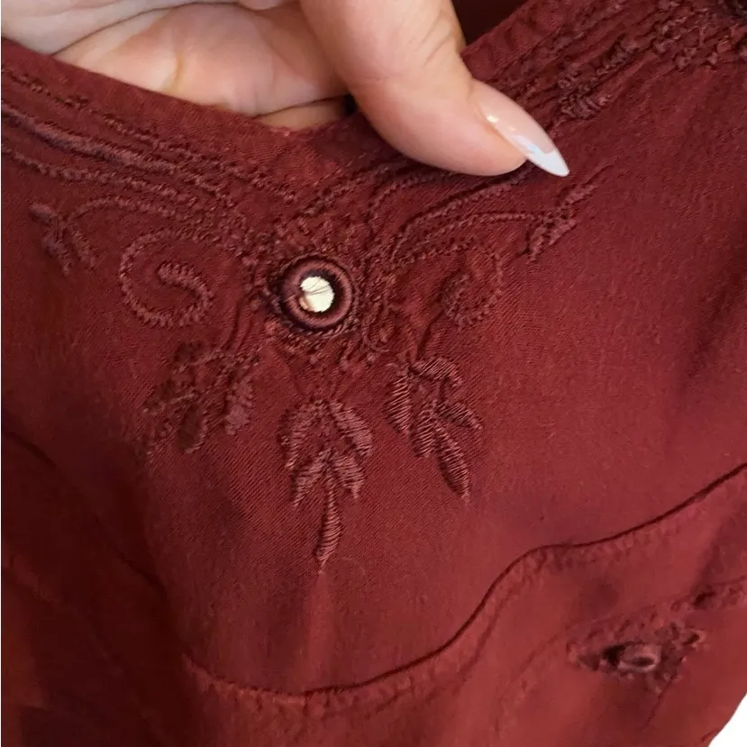 VTG cotton house 90s whimsigoth burgundy embroidered top boho western goth Fall Red Size XL - Image 2