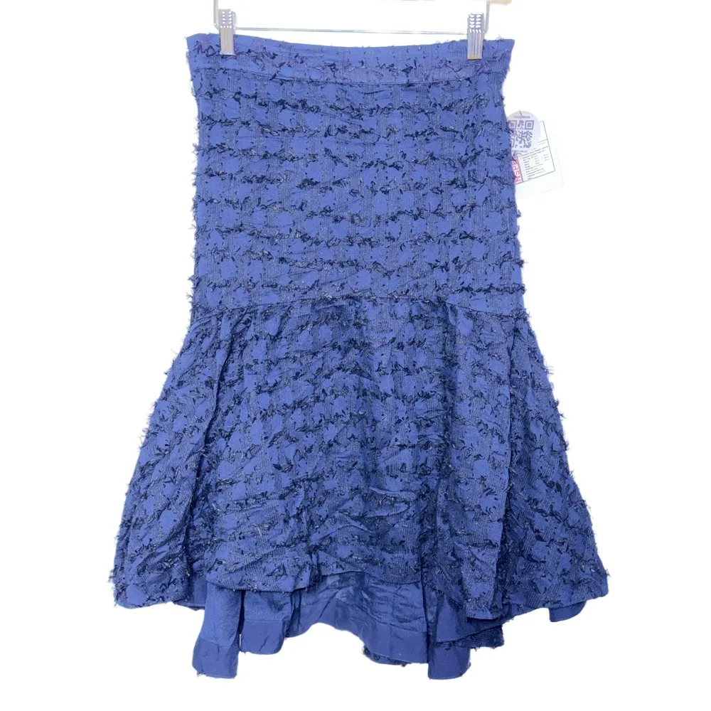 NWT Maeve Anthropology Navy Blue Black Elastic Fringe High Low Midi Skirt Size M - Image 4