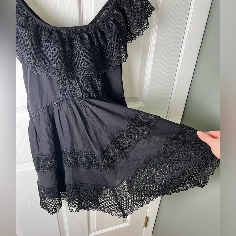 Charo Ruiz Ibiza Black Off Shoulder Lace Layered Asymmetric Vaiana Dress L Size L - Image 6