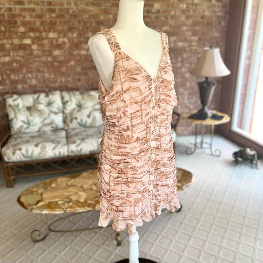 Ted Baker London Dress 16 NWT Palm Tree Print Light Pink Ruched Mini Cocktail - Image 11