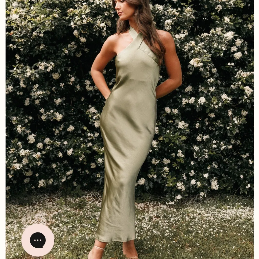 PETAL & PUP NWOT Olive Green Satin Grasie Midi Dress M US 10 - Image 7