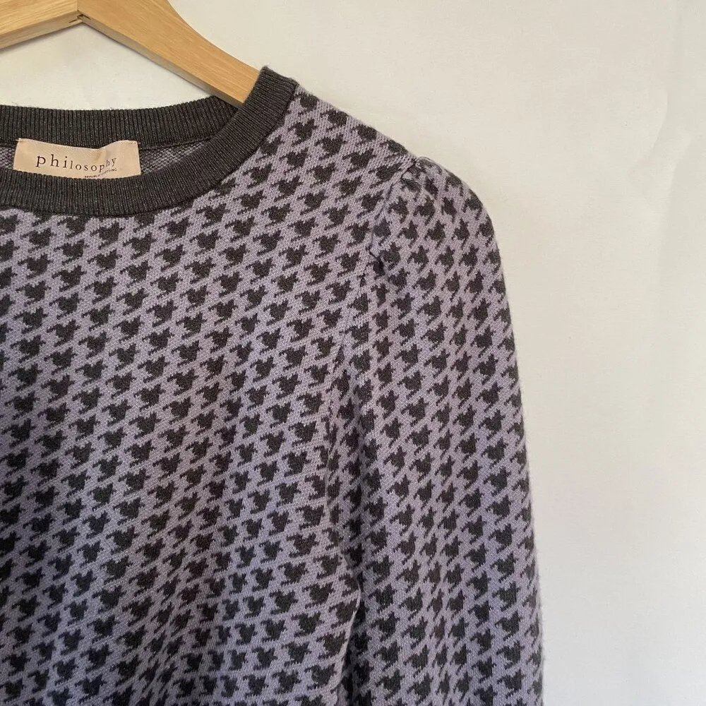 Philosophy Houndstooth Puff Sleeve Sweater Knit Purple Black Gray long sleeves - Image 2
