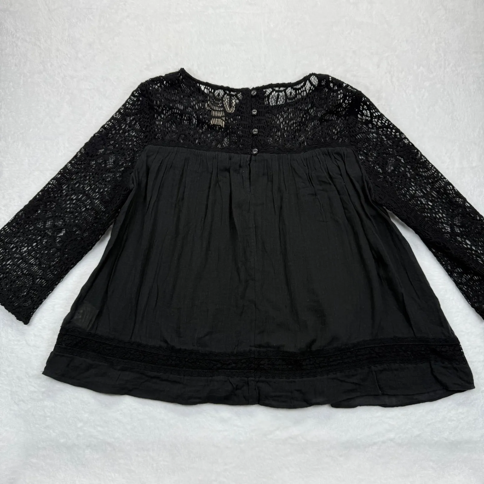 Denim & Supply‎ Ralph Lauren Lace Top Blouse 3/4 Sleeve Black Bohemian L - Image 7