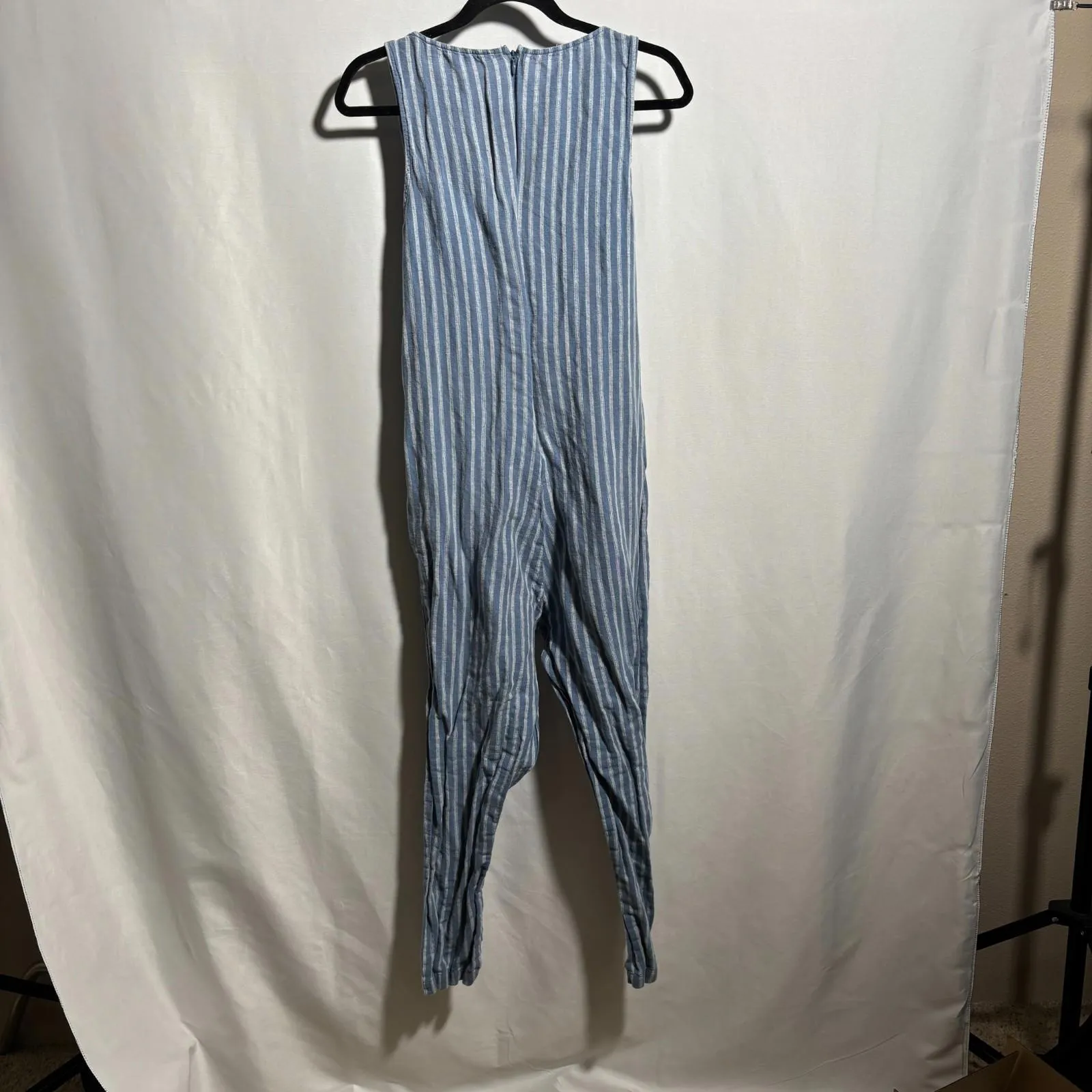 The Nines By‎ Hatch Maternity Jumpsuit Blue Linen Cotton Blend L Striped V Neck Size L - Image 3