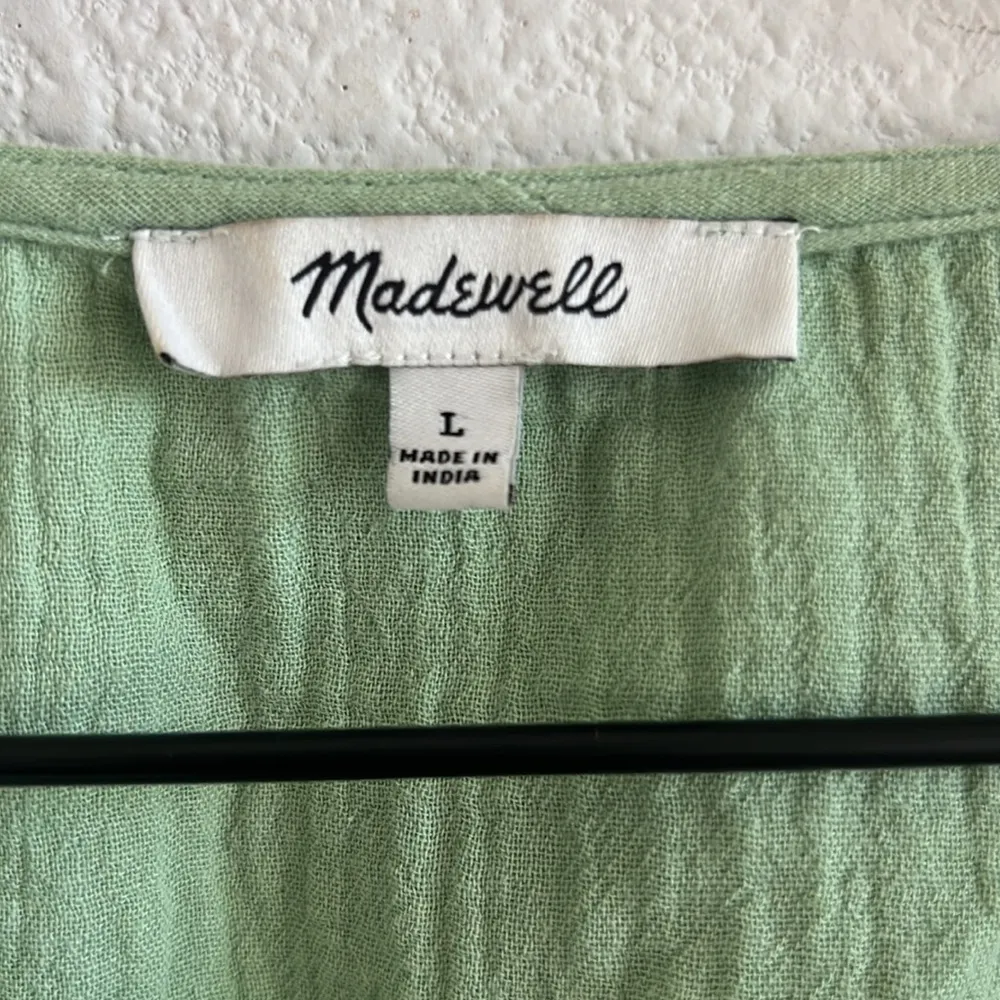 Madewell Green Gauzy Front Tie Top Boho Natural Lagenlook Layering Large - Image 3