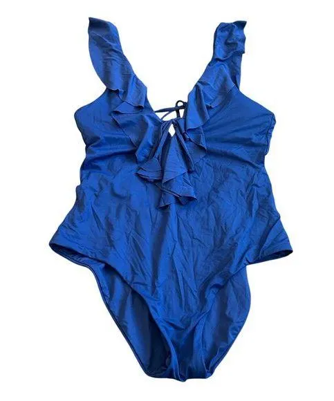 Becca by Rebecca Virtue Blue One Piece Swimsuit Swim Wear Ruffle Size Medium - Image 1
