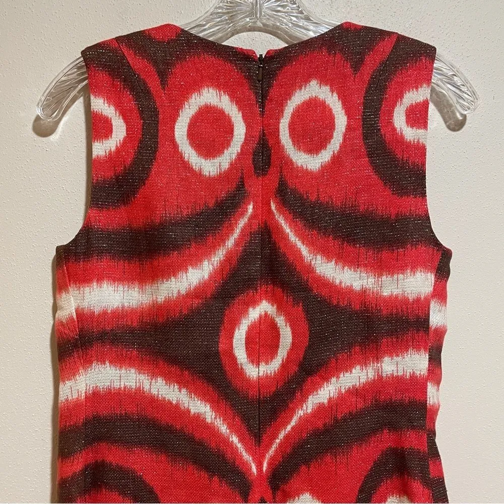 Tory Burch Linen Metallic Shimmer Shift Sheath Dress Ikat Pattern Size 6 - Image 10