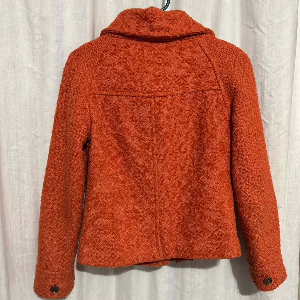 Tulle Women‎ Anthropologie Orange Textured Patterned High Neck Buttondown Coat S - Image 13