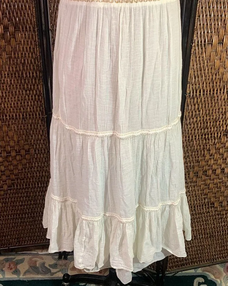 Zara White with Gold Threading Smocked Top Maxi Dress Size M - Image 2
