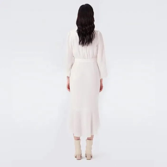 DIANE VON FURSTENBERG Agna Tie Neck Long Sleeve Silk Midi Dress Ivory Sz 6 $528 - Image 3